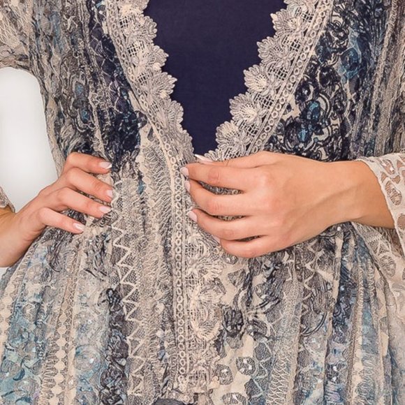 new ORIGAMI DUSTER lace CARDIGAN KIMONO wrap SEXY stunning crochet lace SM-4X - Picture 4 of 6